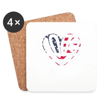Love American Flag Heart July 4 U.S. Love - Coasters (set of 4) - white - Front