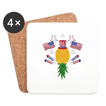 Upside Down Pineapple Swinger Power 4 juillet Drapeau américain - Dessous de verre (lot de 4) - blanc - Devant