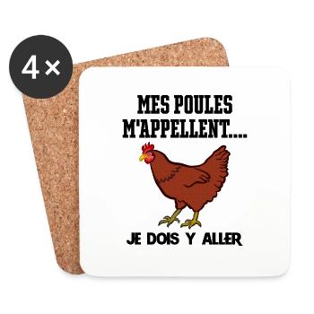 Mes poules m'appellent je dois y aller - Dessous de verre (lot de 4) - blanc - Devant