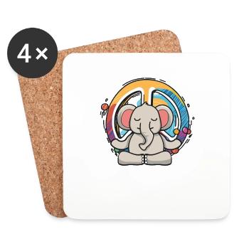 Hippie Elephant Peace Sign Yoga Cool Elephant Pun - Dessous de verre (lot de 4) - blanc - Devant
