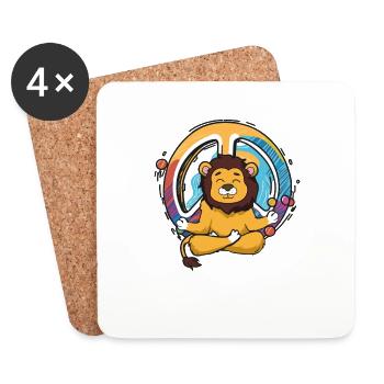 Hippie Lion Peace Sign Yoga Cool Lion Funny Hippie - Dessous de verre (lot de 4) - blanc - Devant
