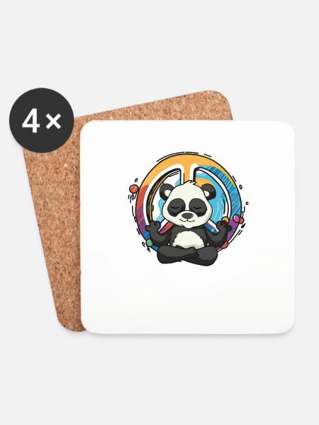 Hippie Panda Friedenszeichen Yoga Bär Hippies Wortspiel - Untersetzer (4er-Set) - Weiß