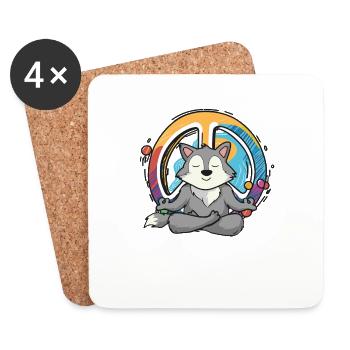 Hippie Wolf Peace Sign Yoga Cool Wolf Funny Hippie - Coasters (set of 4) - white - Front