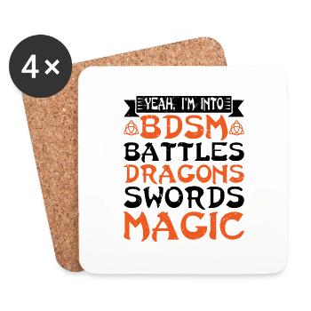 Je suis dans le BDSM, Batailles Dragons Swords Magic - Dessous de verre (lot de 4) - blanc - Devant