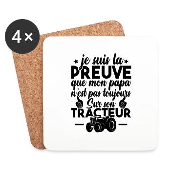 Preuve que mon papa tracteur, Papa agriculteur - Dessous de verre (lot de 4) - blanc - Devant