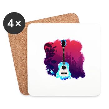 Colorful Guitar in Forest Nature Music - Coasters (set of 4) - white - Front