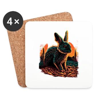Rabbit Synthwave Sunset Gift - Coasters (set of 4) - white - Front