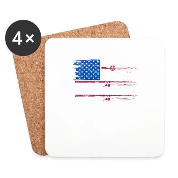 American Flag Fishing Rod Pole Funny - Coasters (set of 4) - white - Front