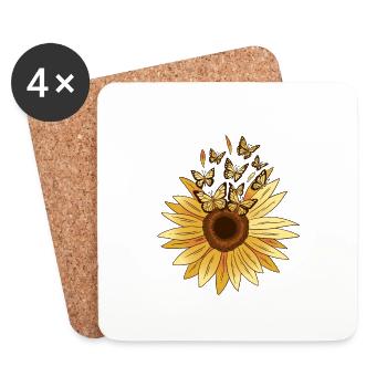Tournesol avec papillons Tournesol Papillon - Dessous de verre (lot de 4) - blanc - Devant