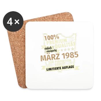 38. Geburtstag März Jahrgang 1985 Geschenkidee - Untersetzer (4er-Set) - Weiß - Vorne