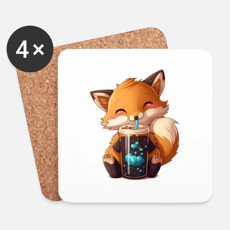 Kawaii Bubble Tea Fox Funny Foxes - Coasters (set of 4) - white