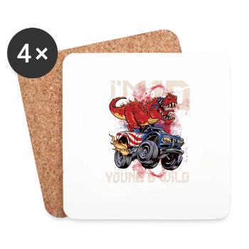 10e anniversaire Enfants Monster Dino Truck Je suis - Dessous de verre (lot de 4) - blanc - Devant