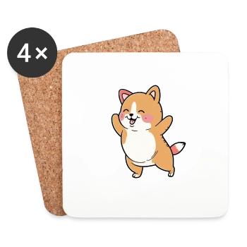 Kawaii Süße glückliche bunte Hunde tanzen - Untersetzer (4er-Set) - Weiß - Vorne