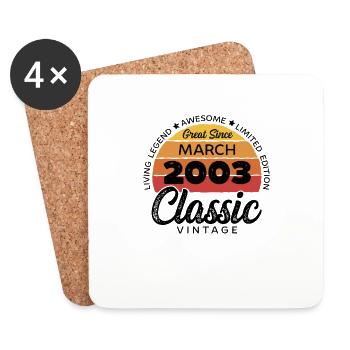 Rétro 20 ans Mars 2003 Anniversaire Vintage Bday - Dessous de verre (lot de 4) - blanc - Devant