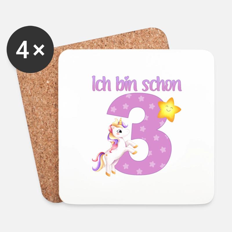 Ich bin schon 3 - Einhorn - Untersetzer (4er-Set) - Weiß
