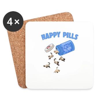 Happy Pills Siamese Cat Funny Kitten Lover Feline - Coasters (set of 4) - white - Front