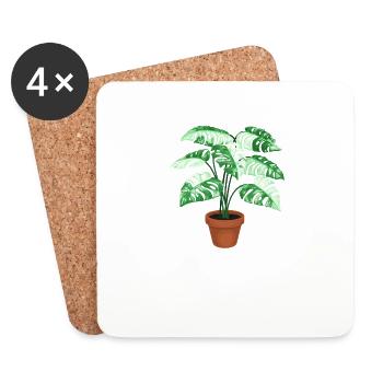 Monstera Modern Minimalist - Dessous de verre (lot de 4) - blanc - Devant