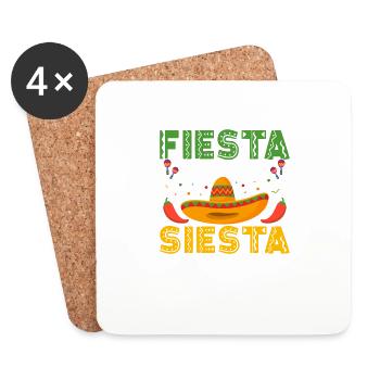 Fiesta All Night Siesta All Day Party Cinco De May - Coasters (set of 4) - white - Front
