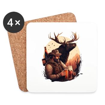 Chasseur avec de la bière dans la forêt au coucher du soleil - Dessous de verre (lot de 4) - blanc - Devant