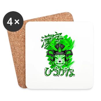 Kitsun Vaporwave Japanese Kami Vaporwave Kitsune - Coasters (set of 4) - white - Front