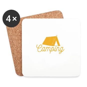 Le camping est amusant dans les tentes Le bonheur des voyages en plein air - Dessous de verre (lot de 4) - blanc - Devant