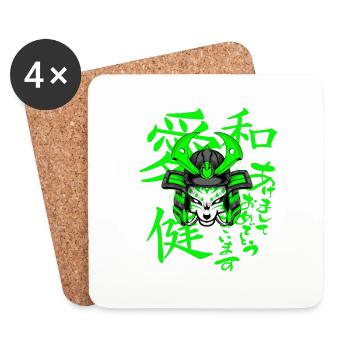 Kitsun Vaporwave Japanese Kami Vaporwave Kitsune - Coasters (set of 4) - white - Front
