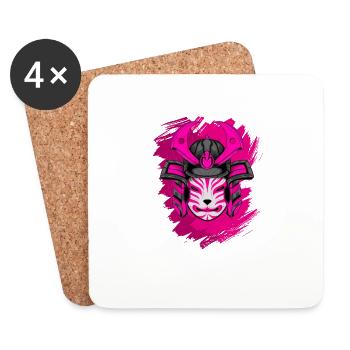 Kitsun Vaporwave Japanese Kami Vaporwave Kitsune - Coasters (set of 4) - white - Front