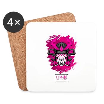 Kitsun Vaporwave Japanese Kami Vaporwave Kitsune - Coasters (set of 4) - white - Front