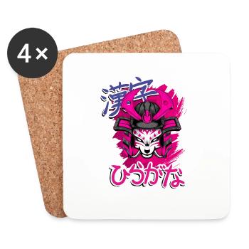 Kitsun Vaporwave Japanese Kami Vaporwave Kitsune - Coasters (set of 4) - white - Front