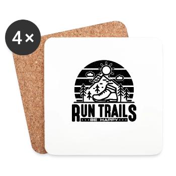 Run Trails Be Happy Retro Marathoner Trail Runner - Coasters (set of 4) - white - Front