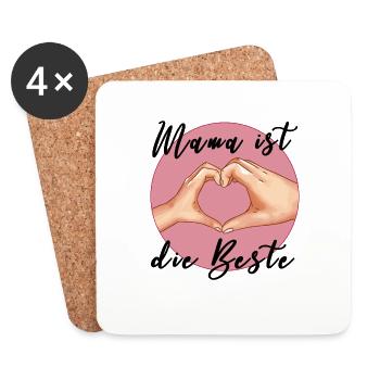 Mama ist die Beste - Muttertag Geschenk Herzhand - Untersetzer (4er-Set) - Weiß - Vorne