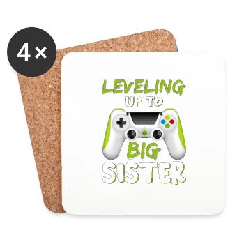 Leveled Up To Big Sister - Coasters (set of 4) - white - Front