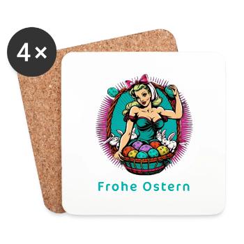 Frohe Ostern - Frau Hase Osterhase Osterei Pop Art - Untersetzer (4er-Set) - Weiß - Vorne