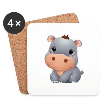 cute baby Hippo - Coasters (set of 4) - white - Front