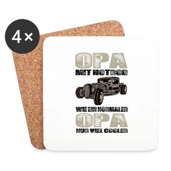Opa Mit Hotrod Wie Ein Normaler Opa Nur Cooler - Untersetzer (4er-Set) - Weiß - Vorne