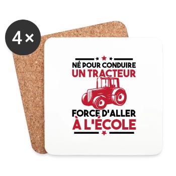 Né pour conduire un tracteur forcé daller à lécole - Dessous de verre (lot de 4) - blanc - Devant