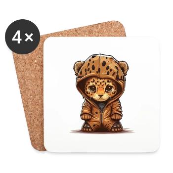 Babyleopard mit Hoodie - Untersetzer (4er-Set) - Weiß - Vorne