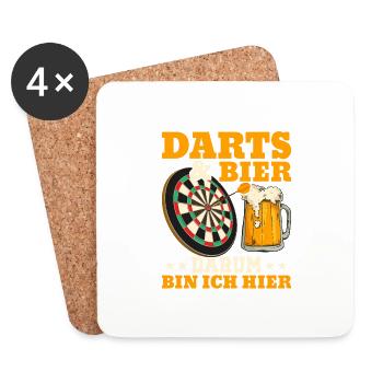 Darts & Bier Darum bin ich hier Dartspieler Team D - Untersetzer (4er-Set) - Weiß - Vorne