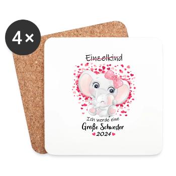 Ich Werde Eine Große Schwester 2024 - Untersetzer (4er-Set) - Weiß - Vorne