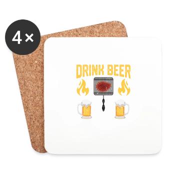 Just Want To Drink Beer And Smoke Some Meat Funny - Coasters (set of 4) - white - Front
