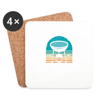 I like Bourbon and my smoker Funny BBQ Grill - Coasters (set of 4) - white - Front