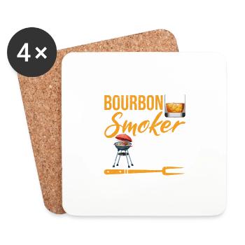 Ich mag Bourbon und meinen Smoker Lustig BBQ Grill - Untersetzer (4er-Set) - Weiß - Vorne