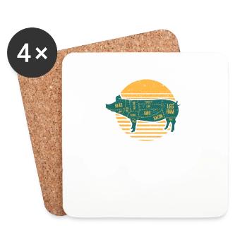 Pulled Pork Fleischstücke Chef BBQ Grillen Koch - Untersetzer (4er-Set) - Weiß - Vorne