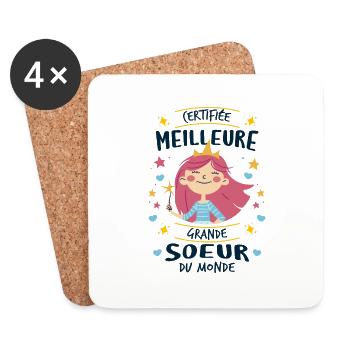 Certifiée Meilleure Grande Soeur du Monde - Dessous de verre (lot de 4) - blanc - Devant