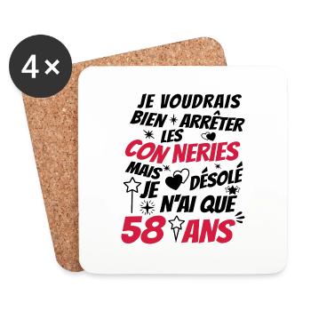 conneries 58 ans / cadeau anniversaire 58 ans - Dessous de verre (lot de 4) - blanc - Devant