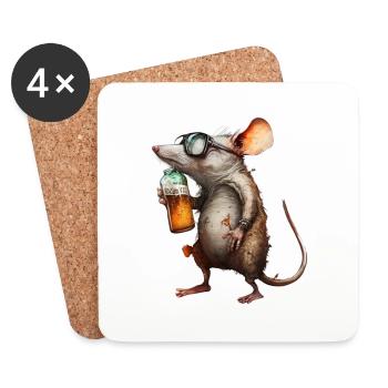 Funny beer mouse with glasses - Coasters (set of 4) - white - Front