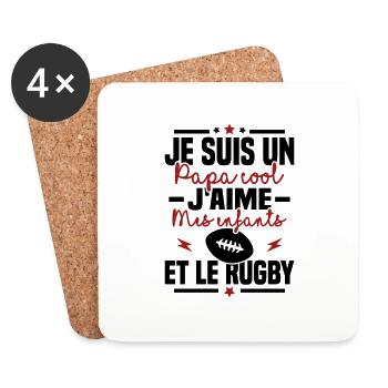 Papa cool j aime mes enfants et le rugby - Dessous de verre (lot de 4) - blanc - Devant