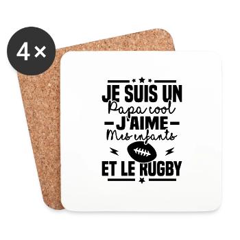 Papa cool j aime mes enfants et le rugby - Dessous de verre (lot de 4) - blanc - Devant