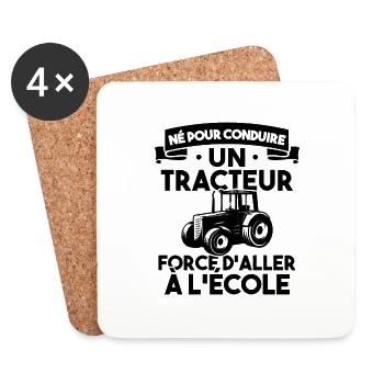 Né pour conduire un tracteur forcé daller à lécole - Dessous de verre (lot de 4) - blanc - Devant