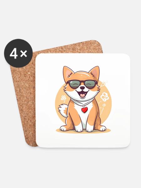 Shiba Inu mit Sonnenbrille und Herz Kette - Untersetzer (4er-Set) - Weiß